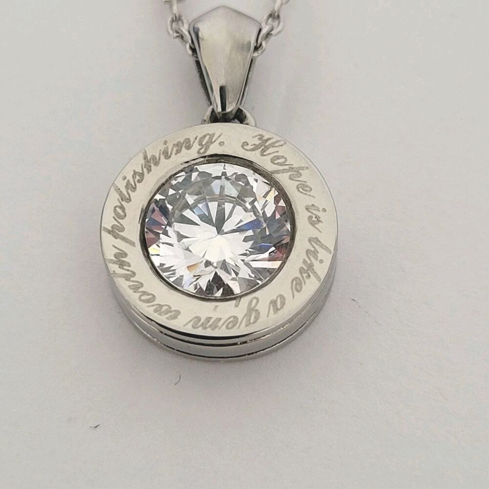 Chain Necklace‎ 16 In With Pendant Stainless Steel 316L Quote Hope Is Like A Gem